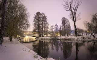 Картинка река, парк, мост, пейзаж, природа, зима