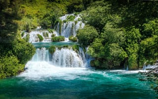 Картинка деревья, лес, водопад, природа, вода, хорватия, река
