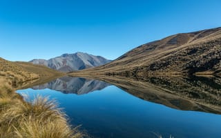 Картинка небо, озеро, горы, отражение, новая зеландия, кентербери