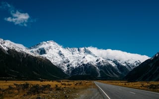 Картинка небо, дорога, снег, новая зеландия, горы, природа