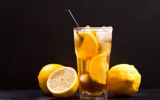 Картинка напиток, черный, трубочка, лето, стакан, лёд, лимонад, лимоны
