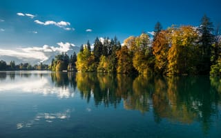 Картинка озеро, samuel hess, природа, лес, пейзаж, отражение, осень