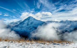 Картинка небо, природа, зима, плато, гора, пейзаж, альпы, облака, снег
