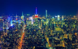 Картинка ночь, нью - йорк, панорама, сша, огни, город, мегаполис