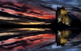 Картинка небо, природа, ирландия, горизонт, dunguaire, замок, galway, dunguaire castle, закат