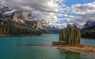 Картинка озеро, пейзаж, maligne lake, национальный парк джаспер, природа, альберта, канада, горы