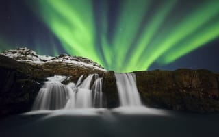 Картинка река, природа, исландия, водопад, северное сияние, etienne ruff