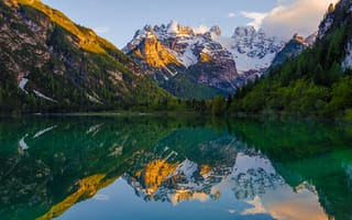 Картинка озеро, горы, отражение, пейзаж, cortina d'ampezzo, природа, альпы