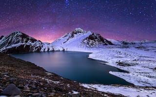 Картинка ночь, звезды, fabio antenore, зима, озеро, природа, пейзаж, горы