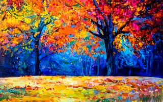 Картинка арт, деревья, осень, пейзаж, листья, живопись