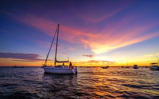 Картинка закат, море, 11, яхты, лодки