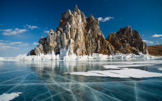 Картинка озеро, зима, россия, лёд, байкал, скалы, efim chernov, пейзаж