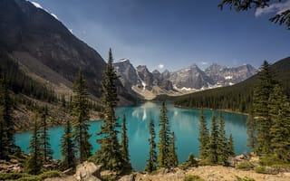 Обои озеро, национальный парк банф, канада, морейн озеро, провинция альберта, горы