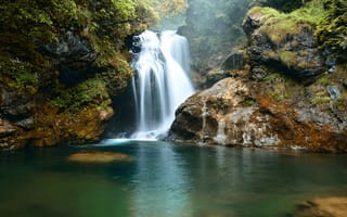 Картинка река, водопад, скалы, природа, nikolay sapronov