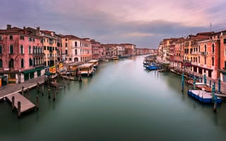 Обои закат, grand canal, канал, венеция, панорама, италия, rialto bridge