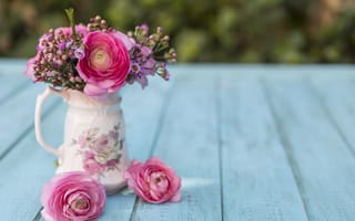 Картинка цветы, букет, ваза, весенние, сцена, пинк, tones