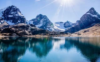 Картинка озеро, солнечный свет, горы, nevado sajama, природа, отражение