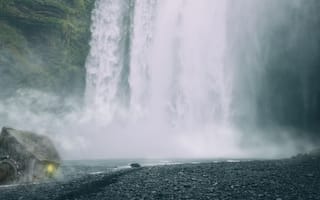 Картинка река, природа, исландия, хижина, водопад