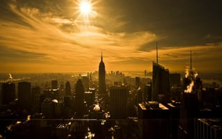 Картинка солнце, нью-йорк, сепия, небоскребы