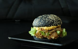 Картинка гамбургер, черный, кунжут, булочка, бургер