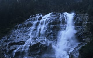 Картинка вода, поток, природа, обрыв, скала, водопад, камни