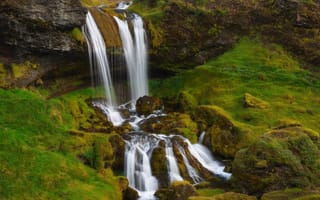 Картинка скалы, поток, камни, водопад, мох, исландия