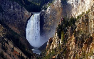 Картинка горы, водопад, скалы, lower falls, йеллоустонский национальный парк