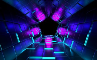 Картинка рендеринг, тоннель, пурпурный, кубы, 3д