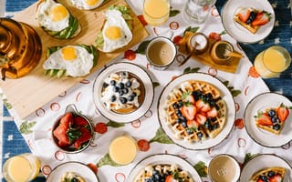 Картинка ягоды, завтрак, натюрморт, вафли, яйцо