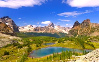 Картинка озеро, канада, лес, горы