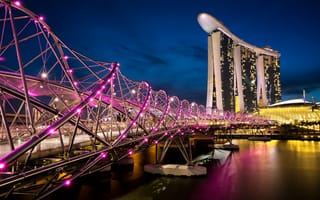 Картинка ночь, огни, дождь, сингапур, небоскребы, город, будущее