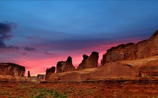 Картинка скалы, природа, национальный парк арки, пустыня, каньон, арки национальный парк, закат