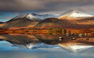 Картинка озеро, горы, шотландия, отражение, природа