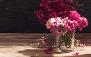 Картинка цветы, розы, красные, irina bort, гортензия, ваза