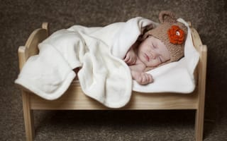 Обои сон, дети, кроватка, малыш, младенец, ребенок, шапочка, одеяло