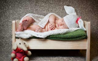 Картинка сон, игрушка, младенец, шапочка, ребенок, кроватка, одеяло, слоник
