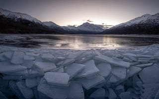 Картинка озеро, горы, лёд
