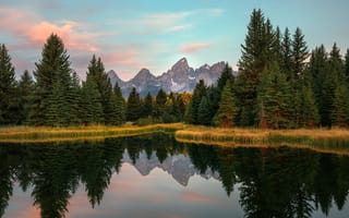 Картинка озеро, горы, лес, водоем, отражение