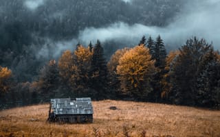 Картинка горы, осень, дом