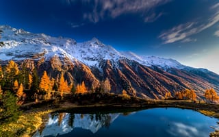 Картинка озеро, горы, отражение, швейцария, осень