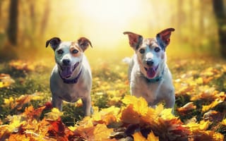 Картинка листья, осень, собаки