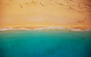 Обои океан, море, вода, природа, волна, берег, побережье, песок, песчаный, пляж, сверху, c воздуха, аэросъемка, съемка с дрона, голубой, бирюзовый
