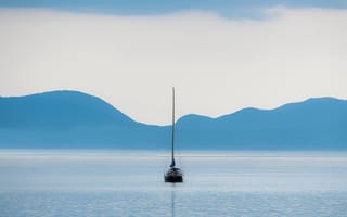 Картинка море, лодка, минимализм