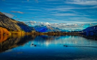 Картинка озера, озеро, пруд, пейзаж, природа, вода, гора, осень