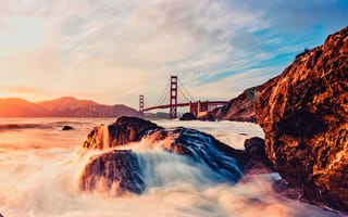 Картинка мост, мосты, мост Золотые Ворота, Золотые Ворота, Сан Франциско, Калифорния, США, вода, море, океан