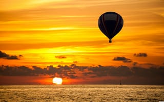 Картинка солнце, закат, воздушный шар, море