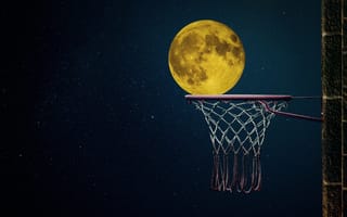 Картинка ночь, луна, баскетбол, баскетбольное кольцо, баскетбольная корзина