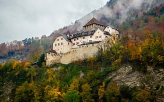 Картинка лес, замок, холм, архитектура, осень