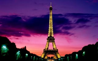 Картинка вечер, эйфелева башня, закат, париж