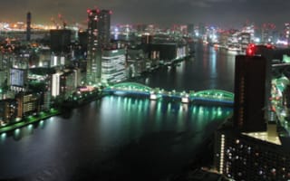 Картинка ночь, токио, река, мост, японии